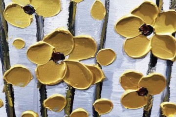 150の主題の芸術作品 Painting - パレットナイフによるゴールドフラワーのディテールの壁装飾